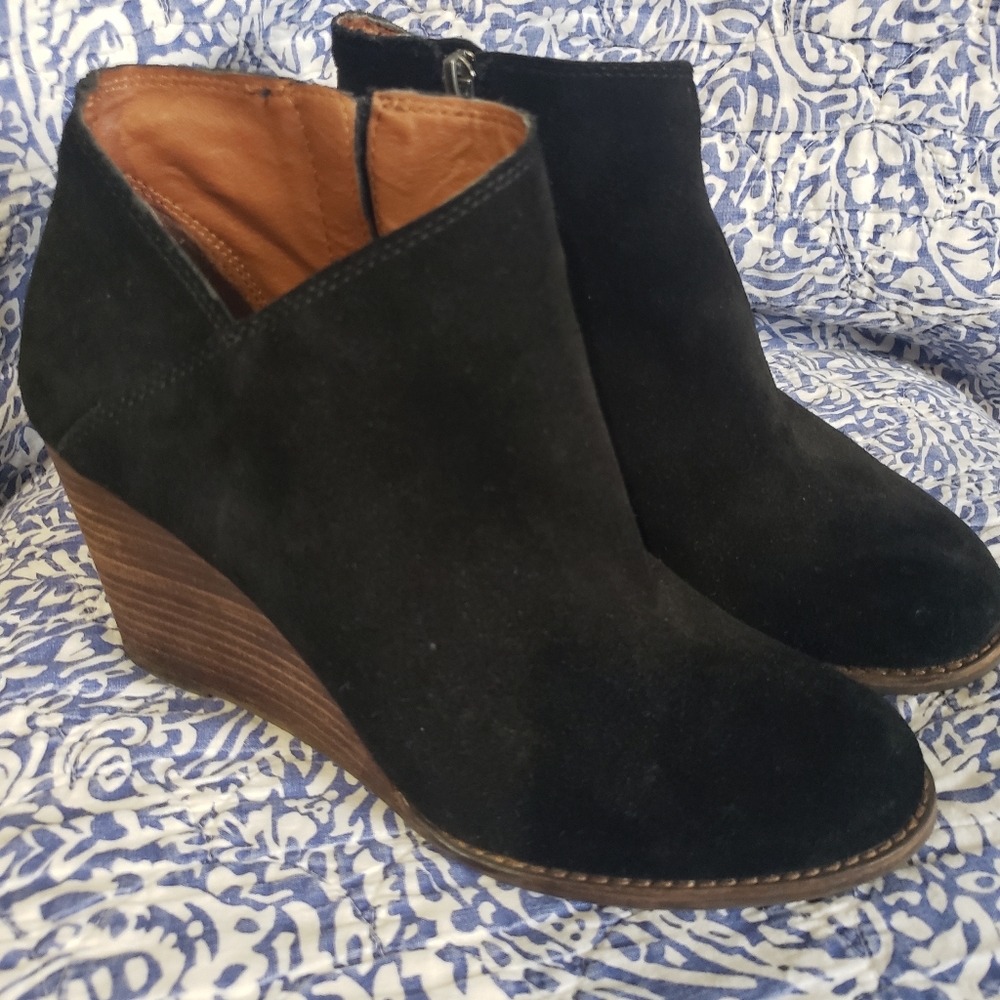 Black Suede Wedge Ankle Boots